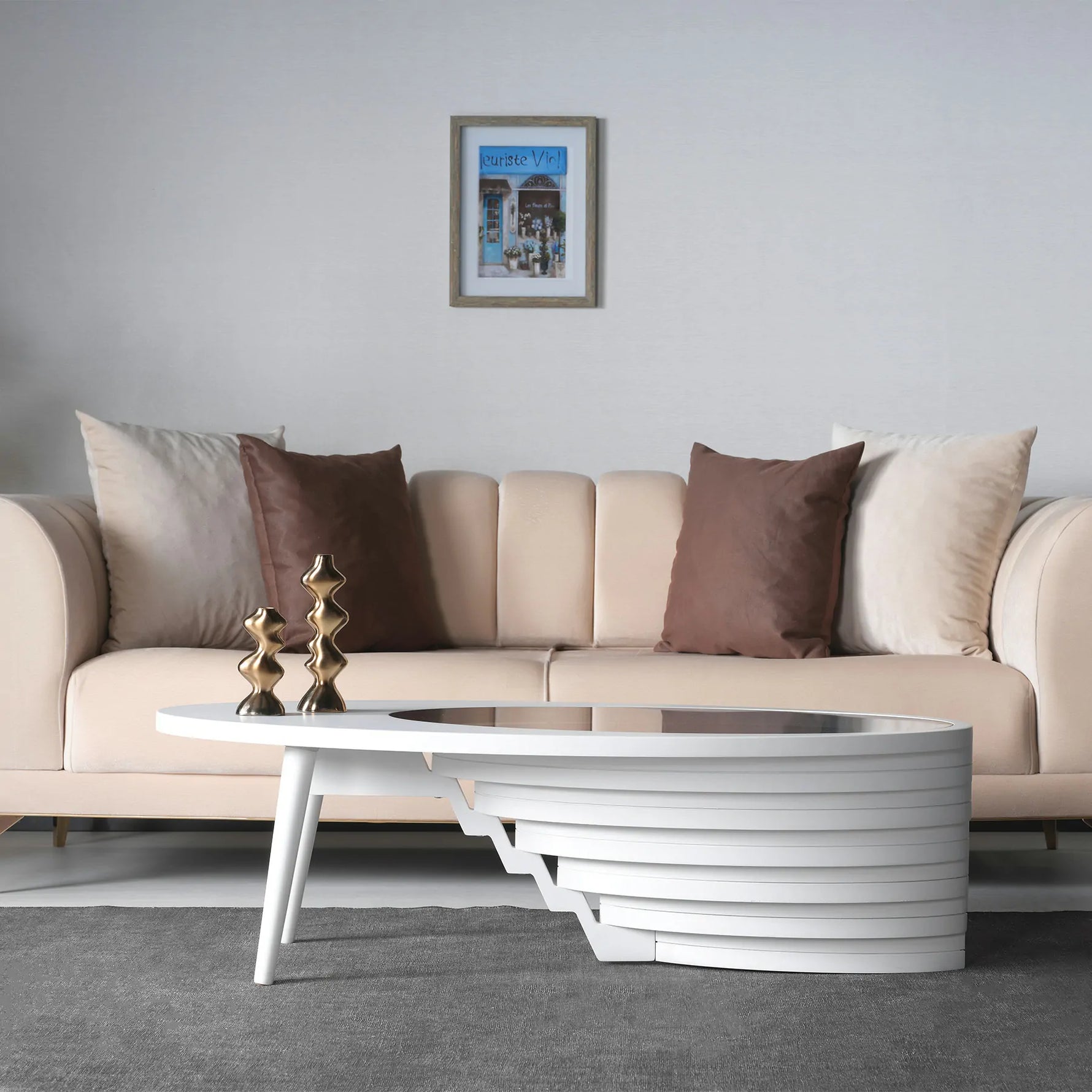 Layered edge designer coffee table with glass inset
