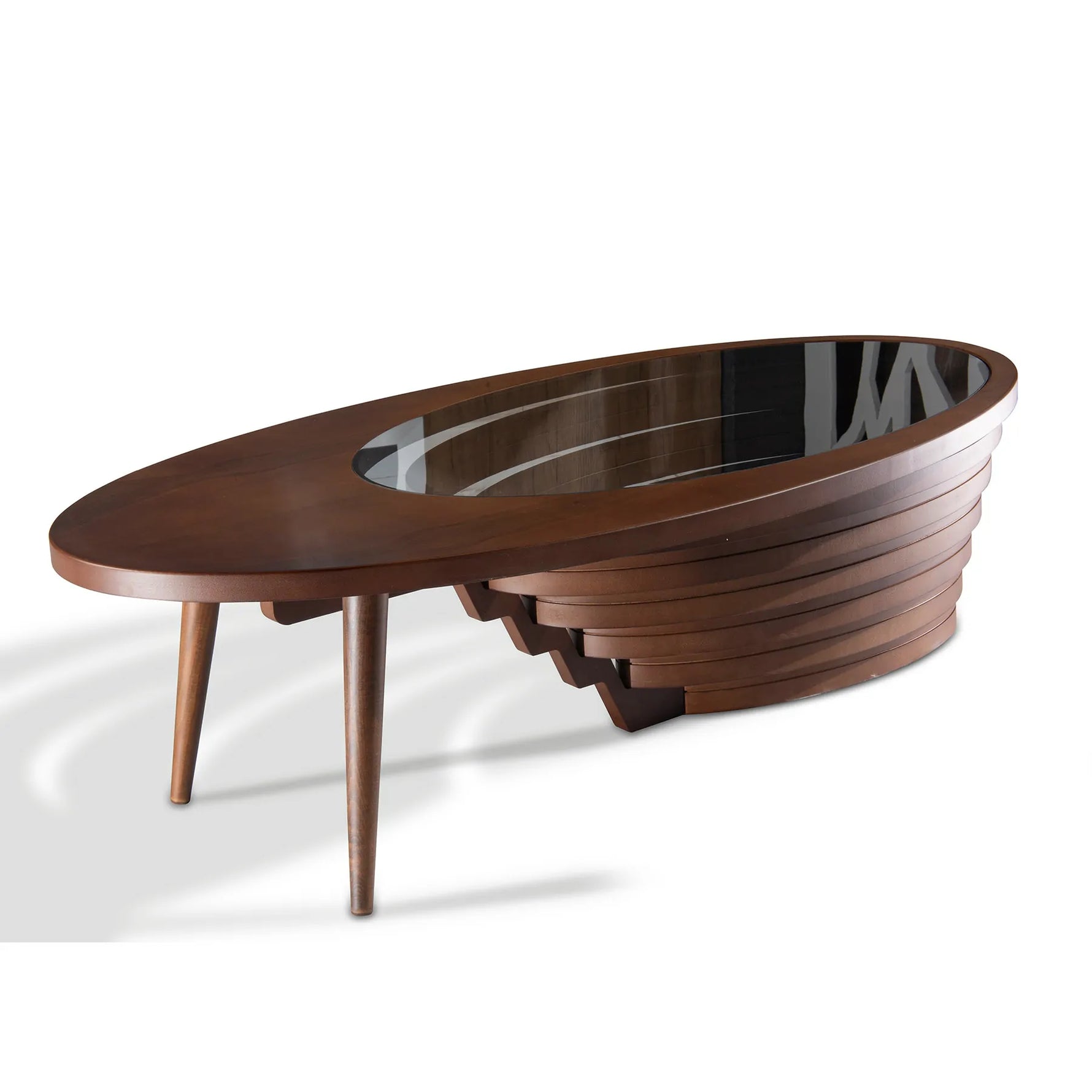Handcrafted coffee table with asymmetrical sculptural base