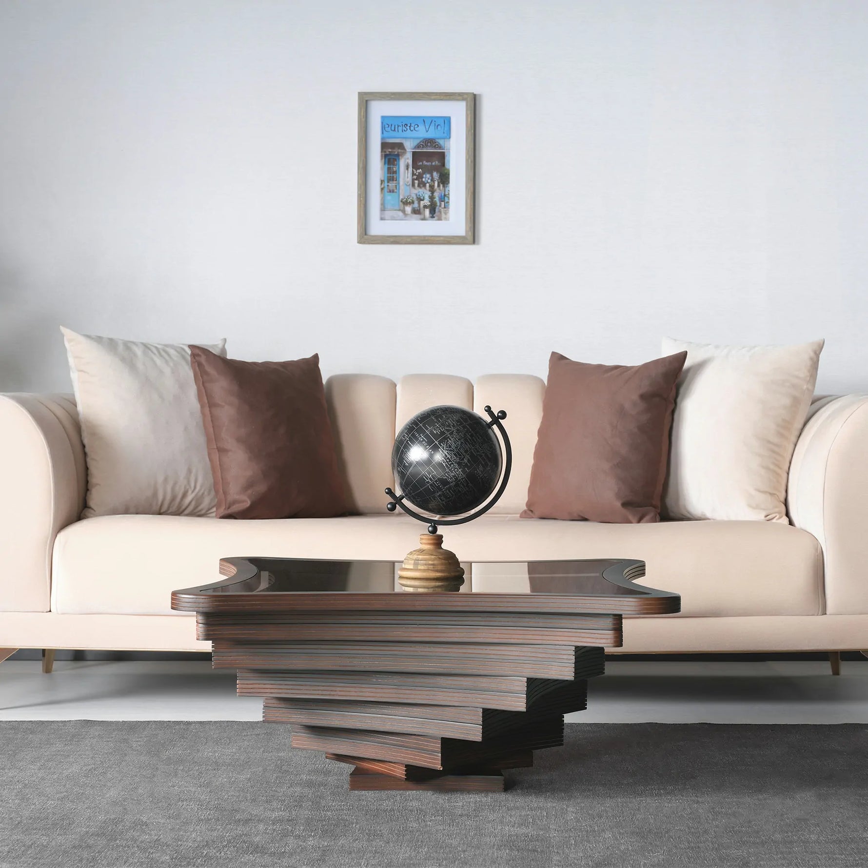 Architectural square table with tiered wood structure
