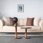 Playful sculptural base coffee tables in a set of two