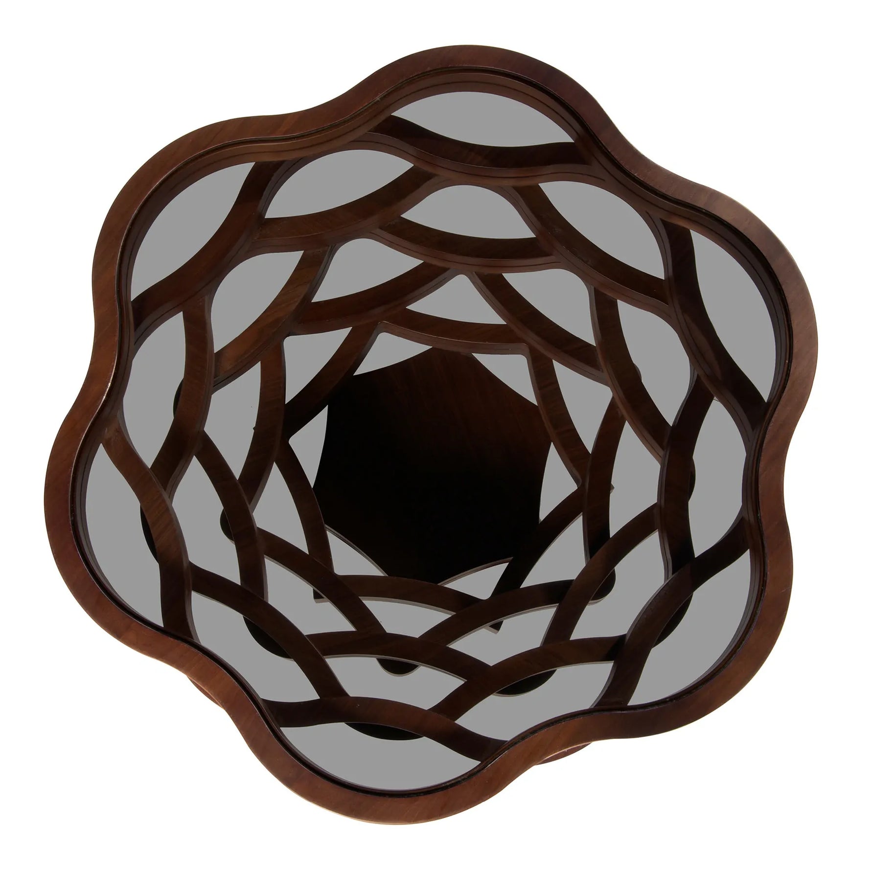 Intricate lattice coffee table with sculpted floral wave base
