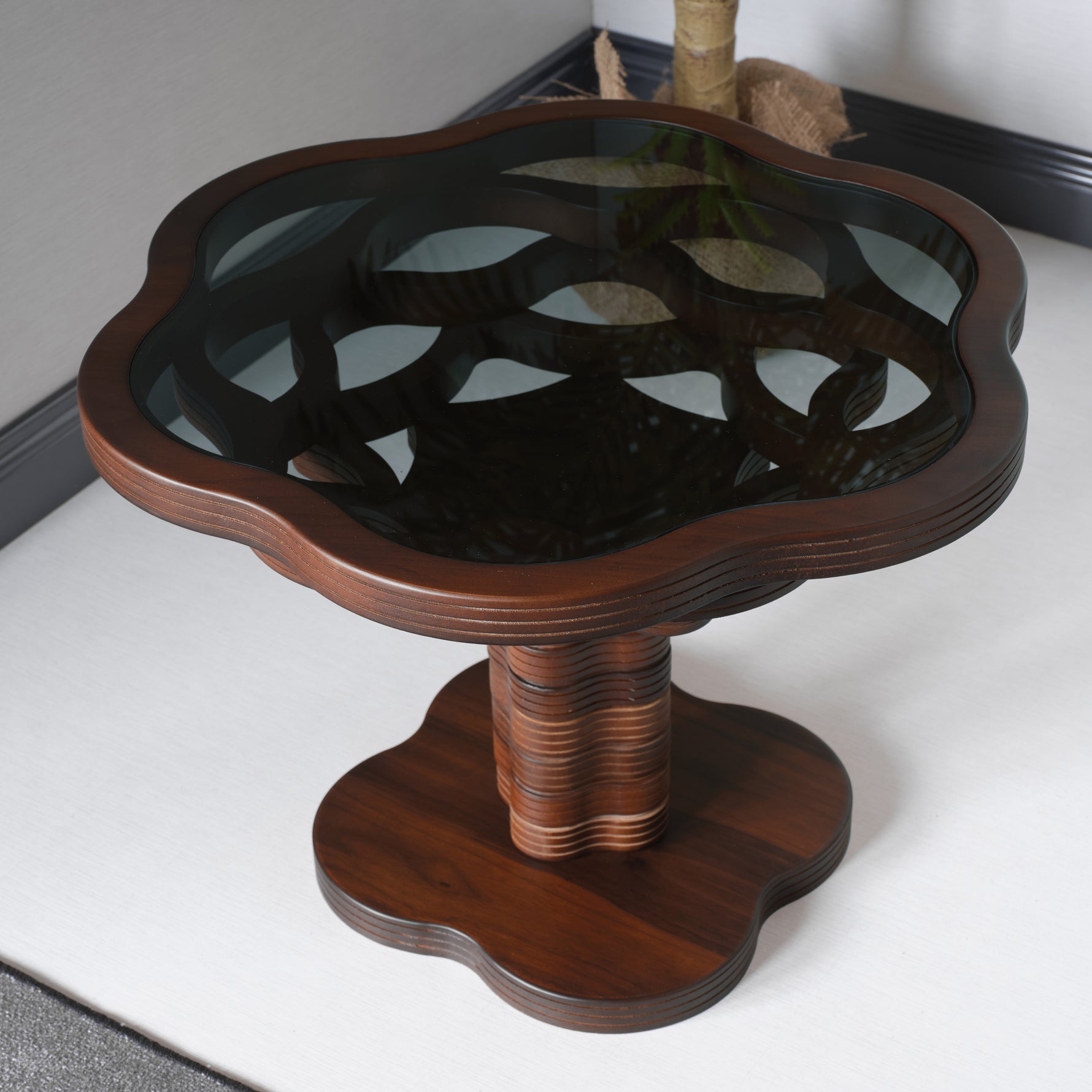 Geometric flower table with handcrafted petal structure