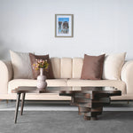 Dual-surface coffee table with offset wood and glass sections