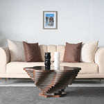 Glass top coffee table with layered wooden flower design