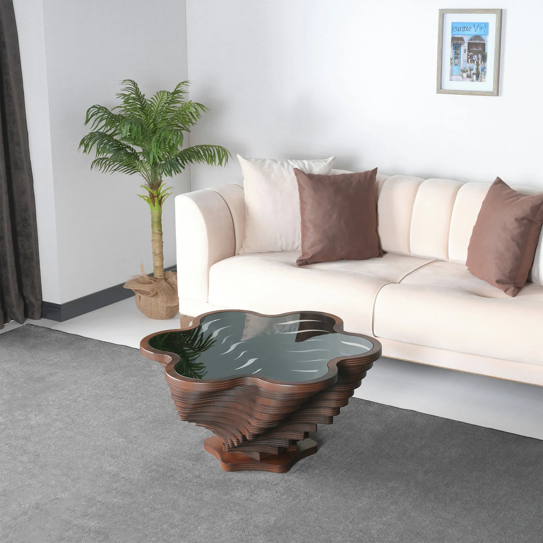 Modern petal coffee table with sculpted organic base
