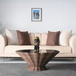 Wood and glass pedestal coffee table with wave design