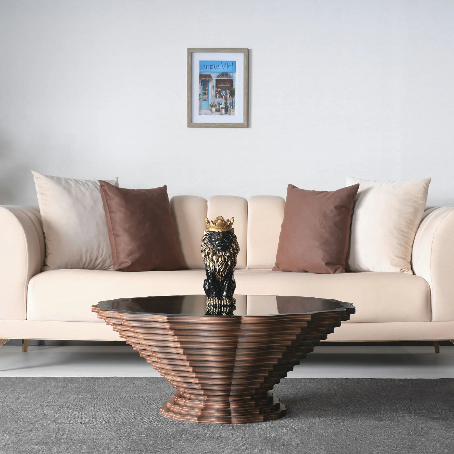Wood and glass pedestal coffee table with wave design