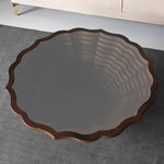 Sculptural rippled base coffee table in walnut finish