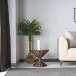 Pedestal side table with scallop edges and tinted glass