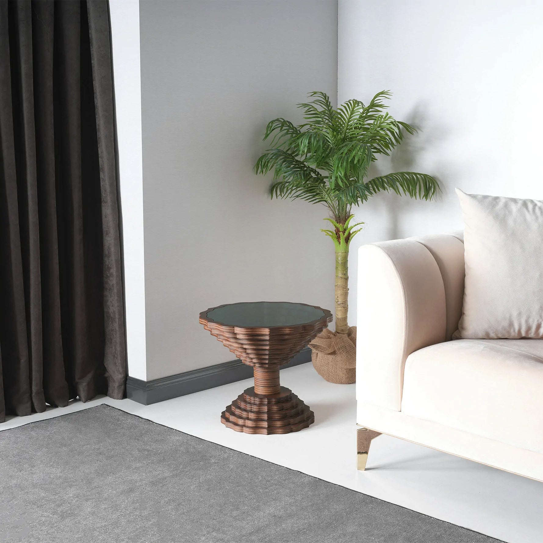 Elegant designer end  table with curved wooden silhouette