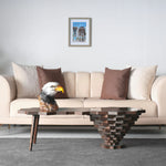 Star-shaped wood coffee table with artistic detailing