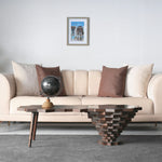 Contemporary designer table with mixed material contrast