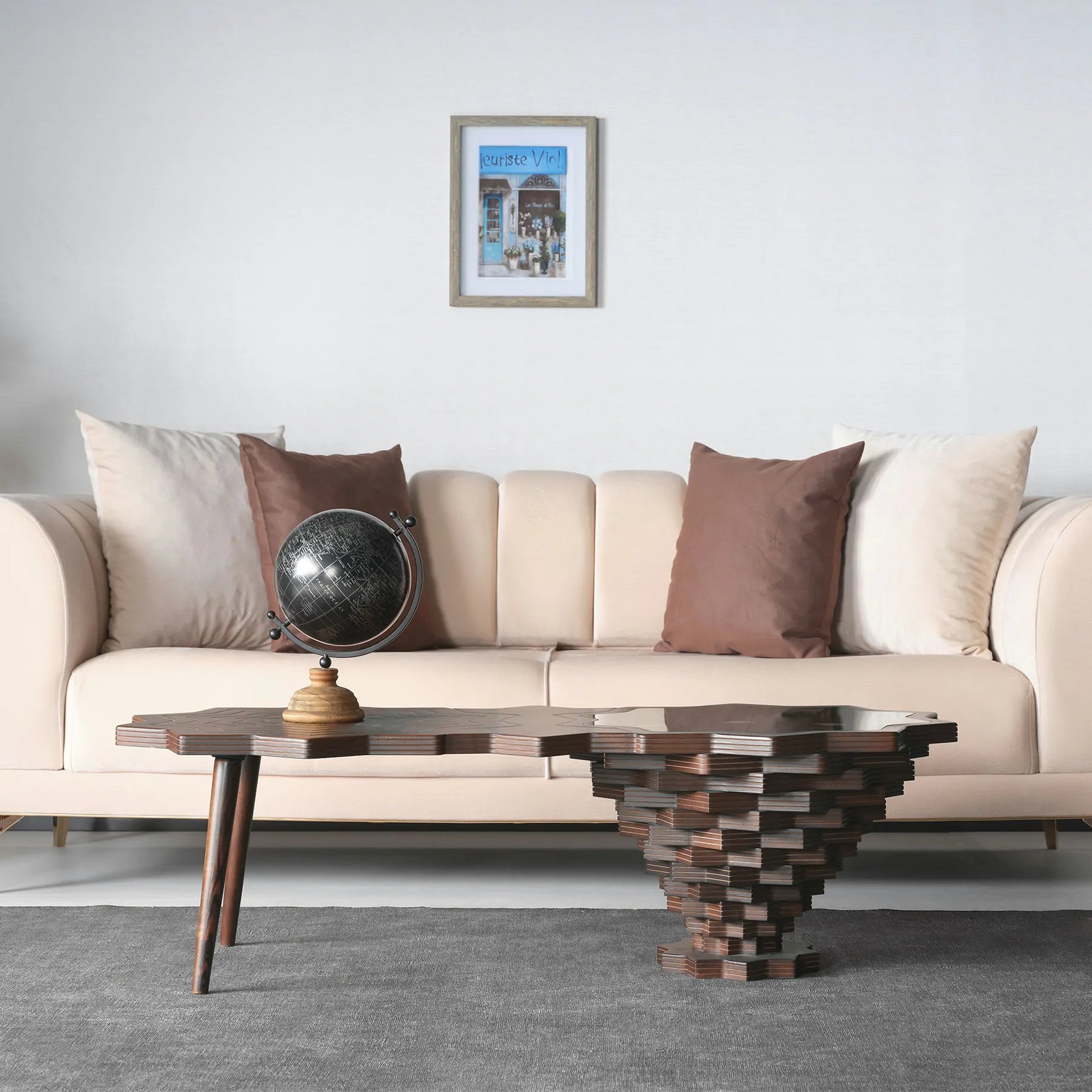 Contemporary designer table with mixed material contrast