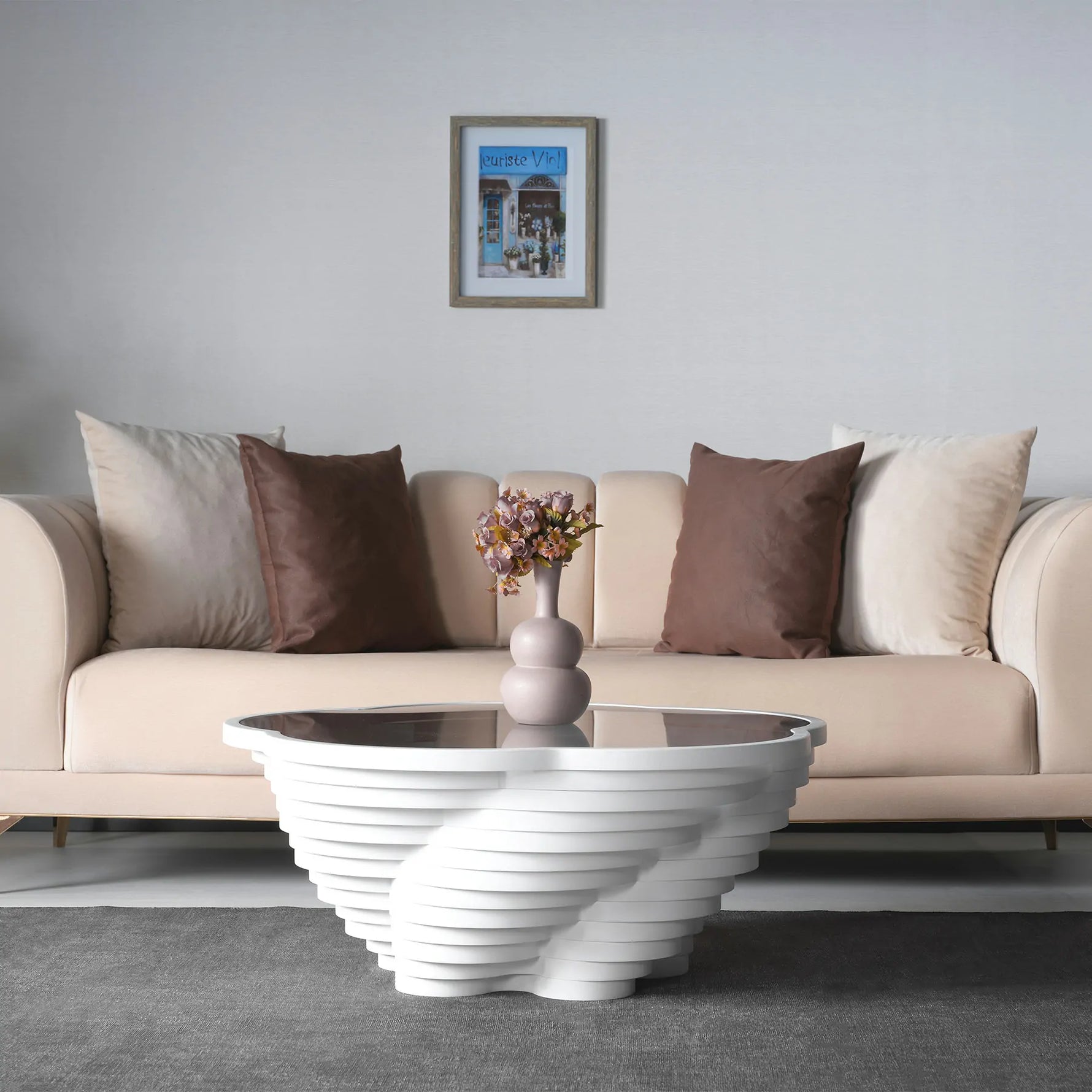 Modern vortex coffee table with curved layered form